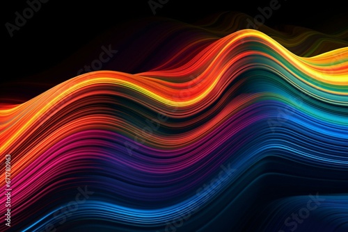 Colorful glowing lines on a backdrop. 3D artwork. Generative AI