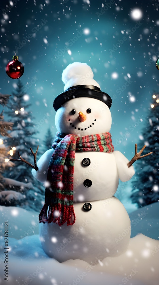 Intricate Detailed Adorable Christmas Snowman - Photorealistic Digital Art with Winter Backlighting