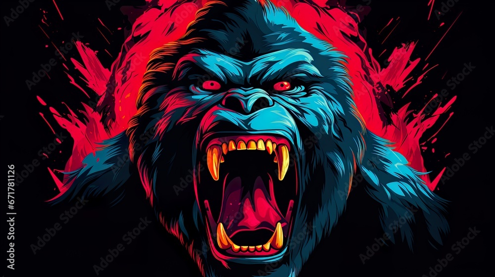 Gorilla in fire background. Vector illustration for your design