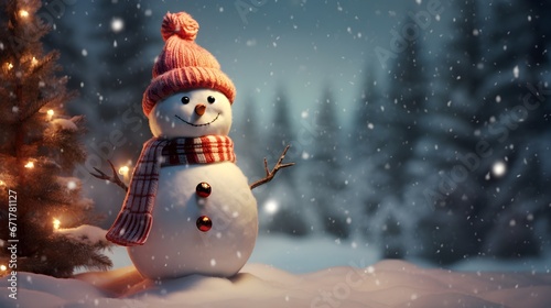 Intricate Detailed Adorable Christmas Snowman - Photorealistic Digital Art with Winter Backlighting © Mauro