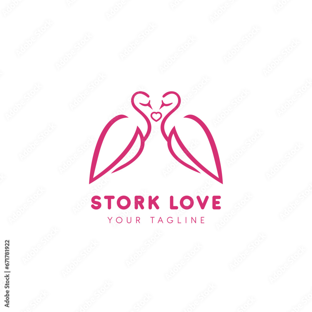 Form of two Stork forming a heart, Stork Love Logo Symbol Design Symbol Template Flat Style Vector Illustration Form of two Stork forming a heart, Stork Love Logo Symbol Design Symbol Template Flat Style Vector Illustration