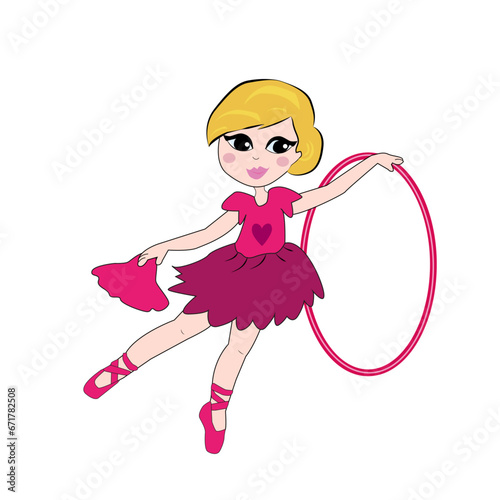 Niña bailando ballet con aro en la mano.