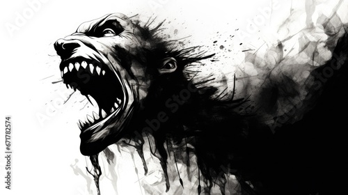 Scary thing with big teeth. A horrible monster. Scary horror atmosphere.