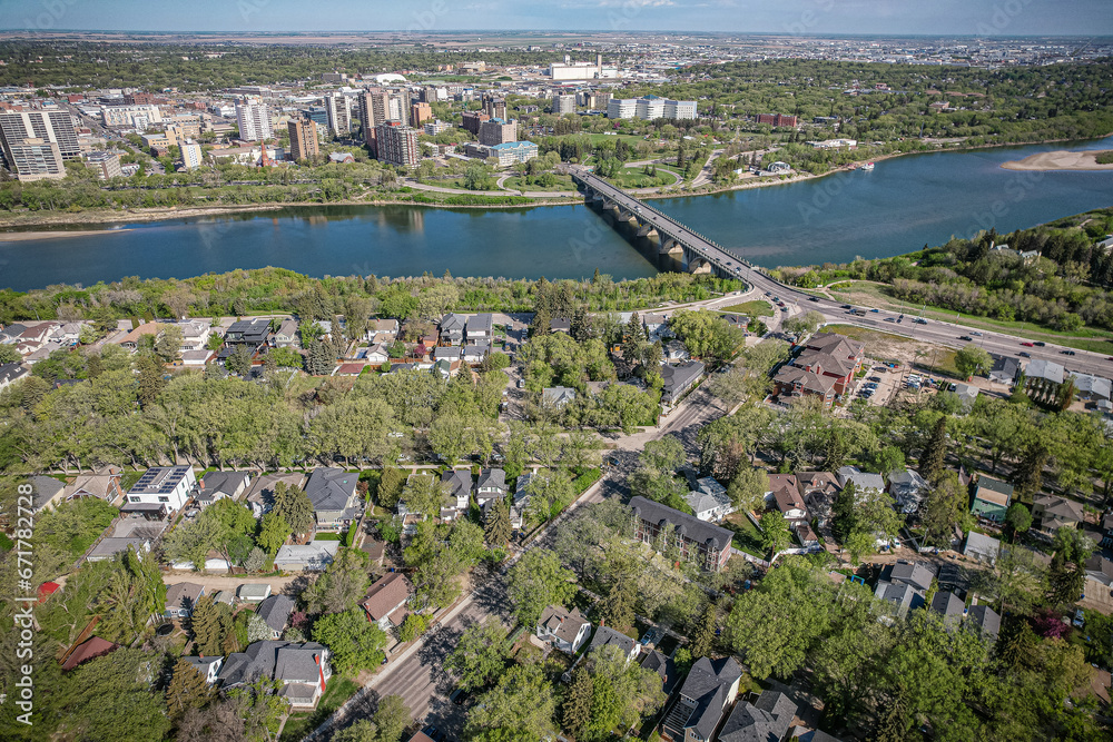 Fototapeta premium Aerial of the Varsity View Neighborhood in Saskatoon