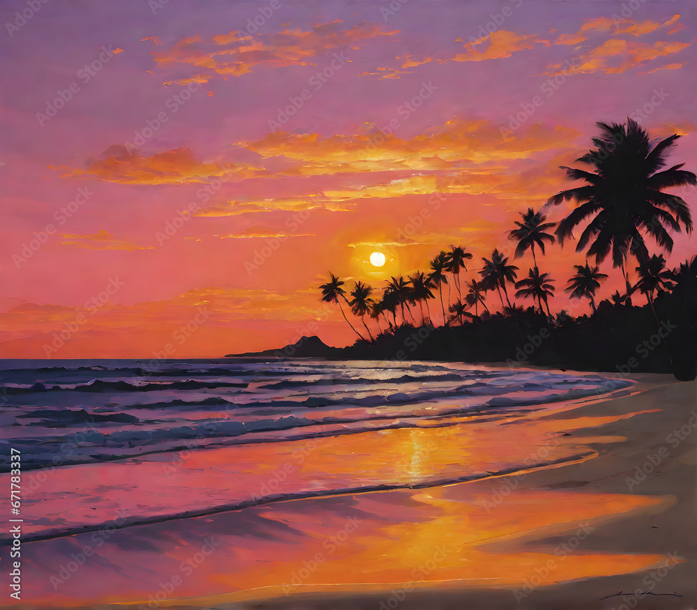 Golden Sunset on Secluded Tropical Beach: A Romantic Paradise. generative AI
