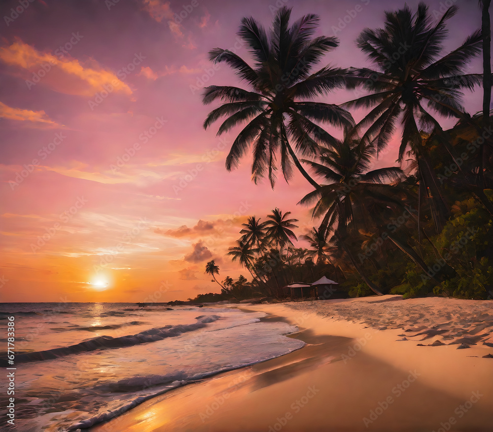 Golden Sunset on Secluded Tropical Beach: A Romantic Paradise. generative AI