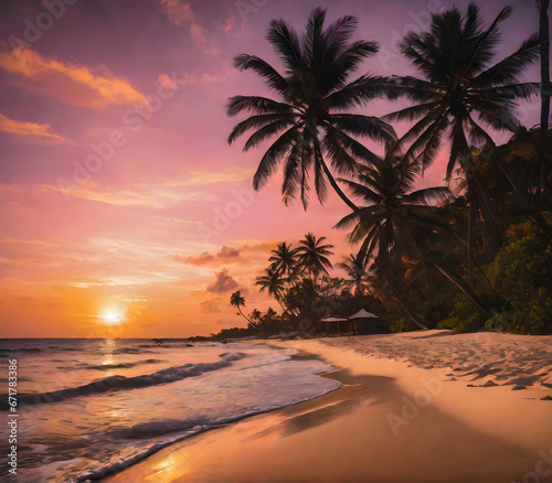 Golden Sunset on Secluded Tropical Beach  A Romantic Paradise. generative AI