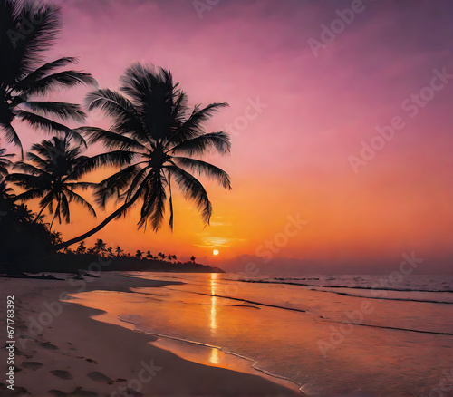 Golden Sunset on Secluded Tropical Beach: A Romantic Paradise. generative AI © EVISUAL