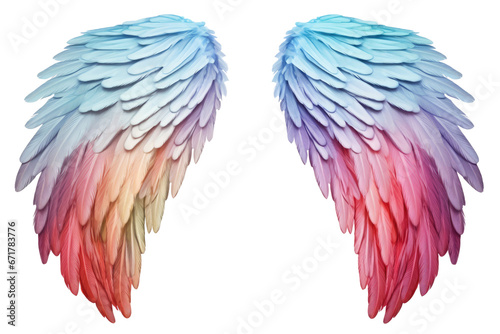 colorful realistic angel wings. White wing plumage , isolated on a transparent background. PNG, cutout, or clipping path.	

