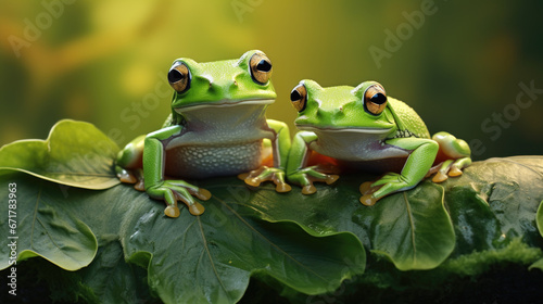 2 Green frog on leaf