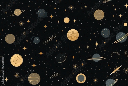 Espace abstrait simpliste, univers, arrière-plan pour enfants à motif harmonieux de galaxie. Idéal pour le papier peint des chambres d'enfants. IA générative, IA