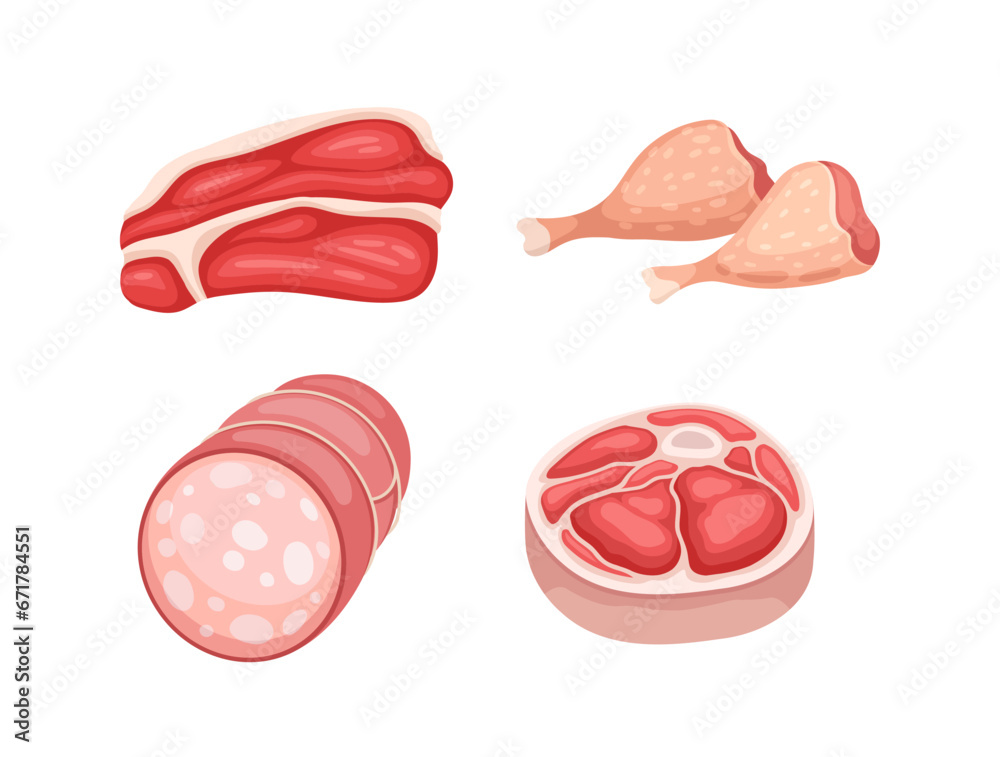 Fototapeta premium Meat cuts vector set