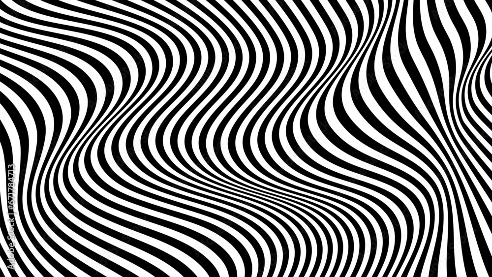 Fototapeta premium Abstract optical illusion wave. Black and white lines with distortion effect. Vector geometric stripes pattern.
