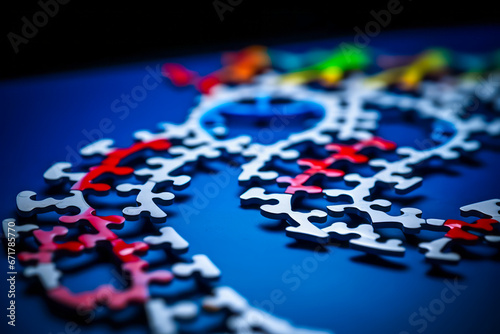 DNA puzzle pieces rearranged by CRISPR technology.