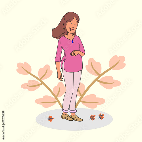 Joyful expectant mother dressed casually, Happy young pregnant mother.