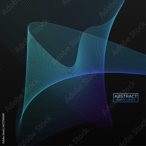 Vector wavy lines pattern smooth curve flowing dynamic blue green gradient light isolated on black background for concept of technology, digital, communication, science background.