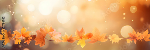 Fall background. Autumn colorful leaves and sun flares  copy space  generative ai