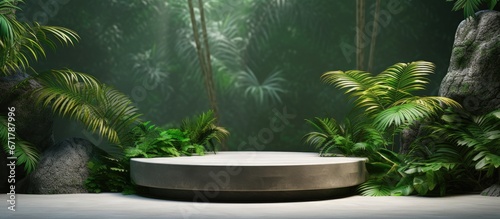 Tropical forest podium with green background for 3D product presentation