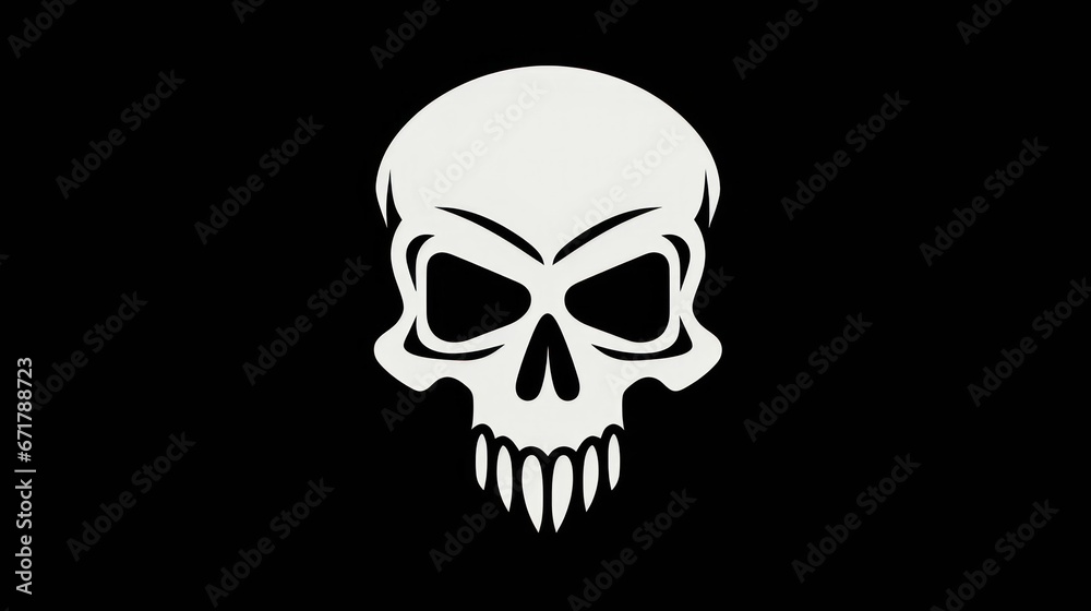 white skull illustration on black background