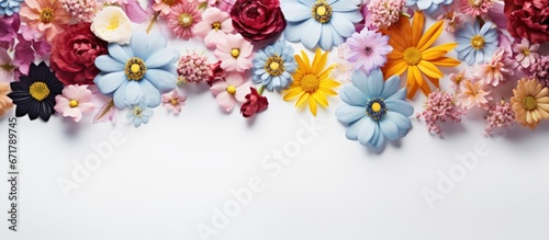 The vibrant flowers in the image s background