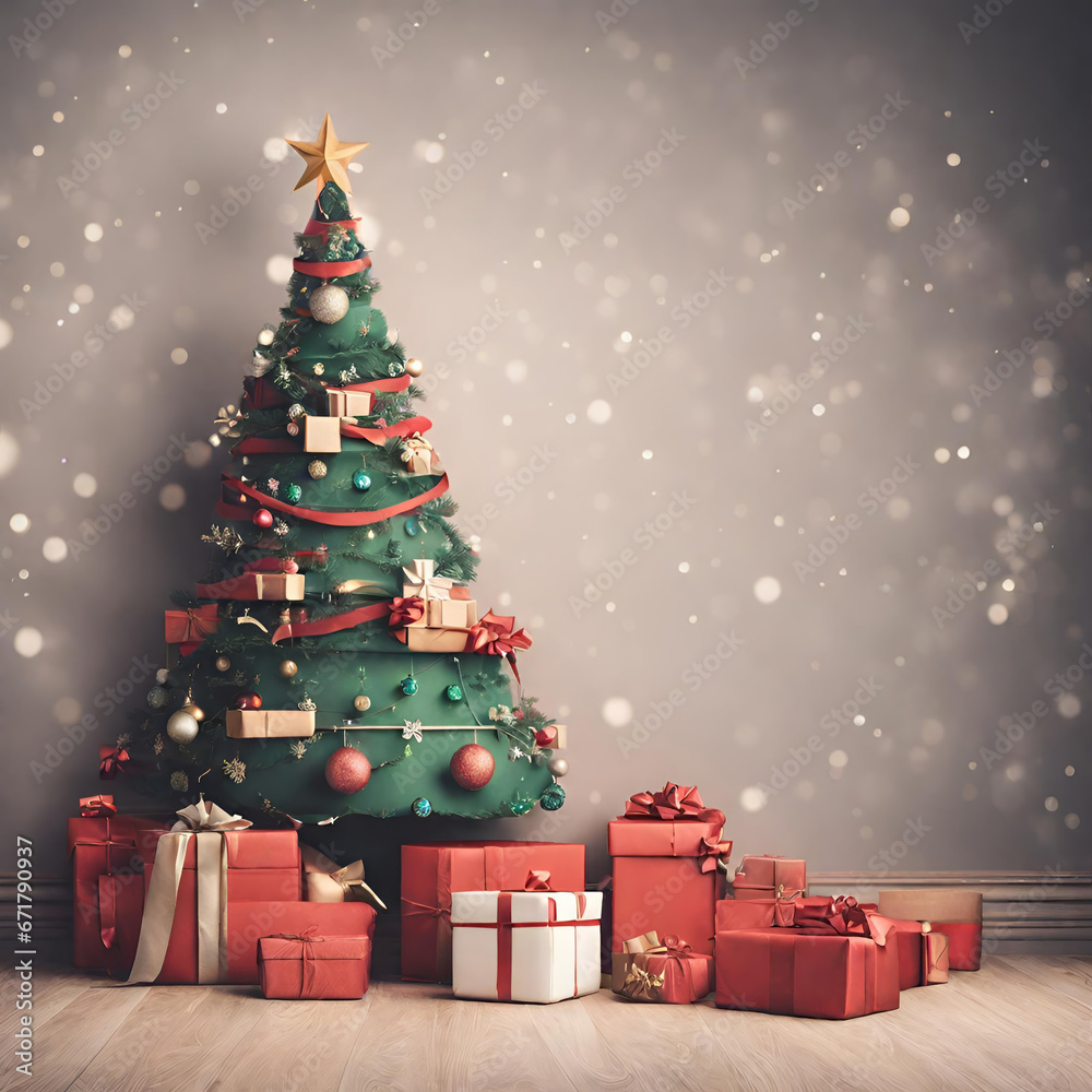 Fototapeta premium AI Generated Christmas Tree with Presents Underneath