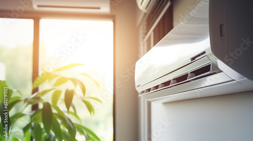 Air conditioner on the wall. Room with air conditioning microclimate, climate control air purification