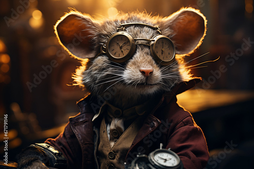 portrait of rat in steampunk style. fiction character in fantasy design