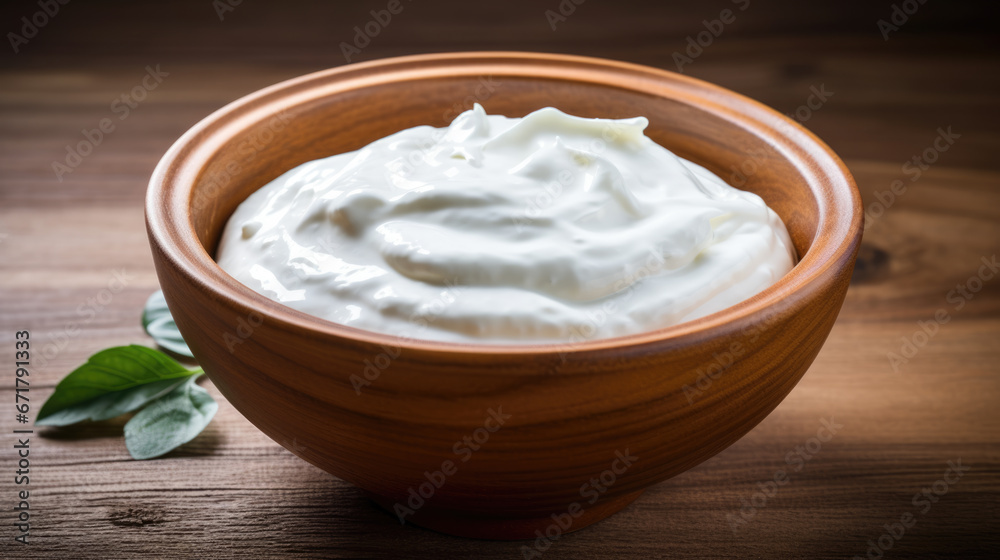 A luscious, smooth white cream is showcased in a wooden bowl, highlighting its glossy texture and rich consistency. A luscious, smooth white cream is showcased in a wooden bowl, highlighting its glossy texture and rich consistency.