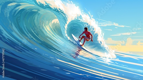 Professional surfer athlete in action on huge waves, AI generated image