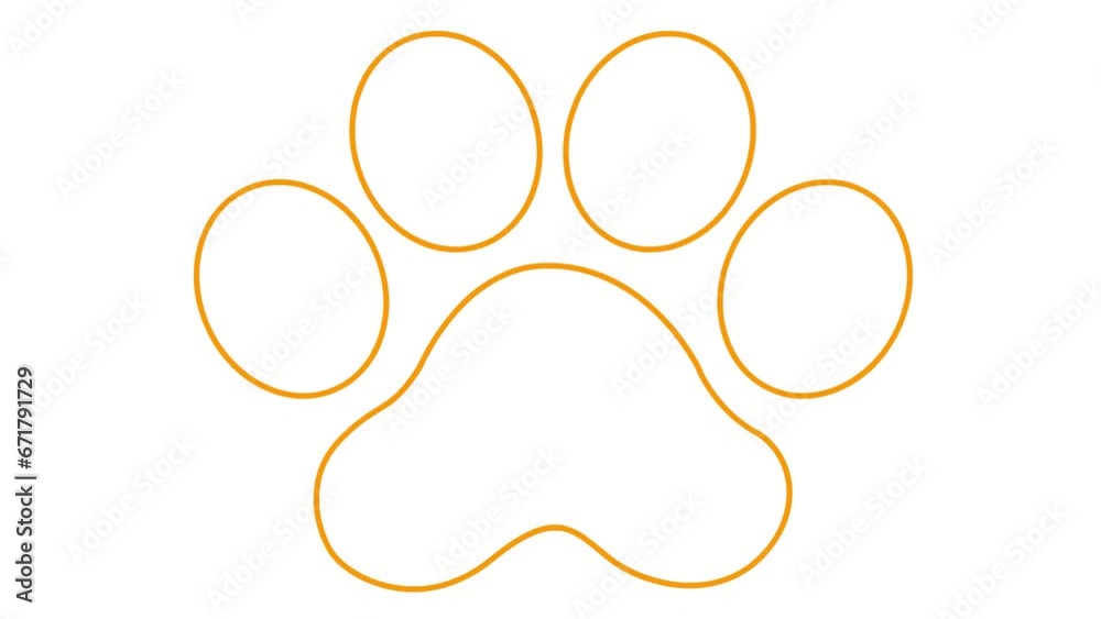 Animated linear cat orange footprint. A cat's paw print appears. Looped video. Vector illustration isolated on white background Animated linear cat orange footprint. A cat's paw print appears. Looped video. Vector illustration isolated on white background