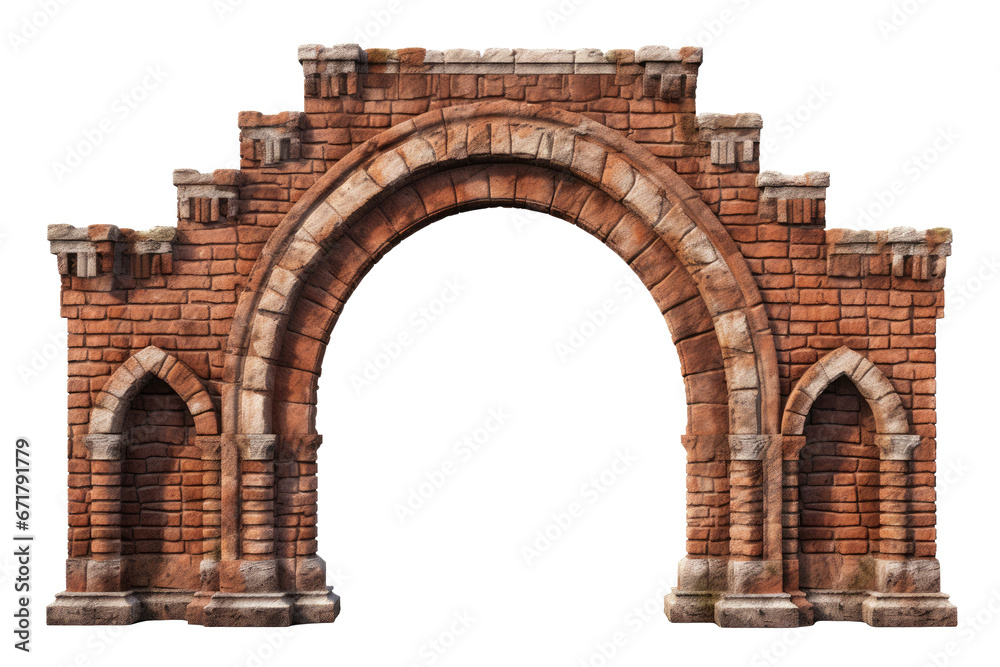 ancient stone wall, brick arch isolated, and gateway or entryway are presented on a transparent background. The preferred file format is PNG, with options for cutout or clipping path.