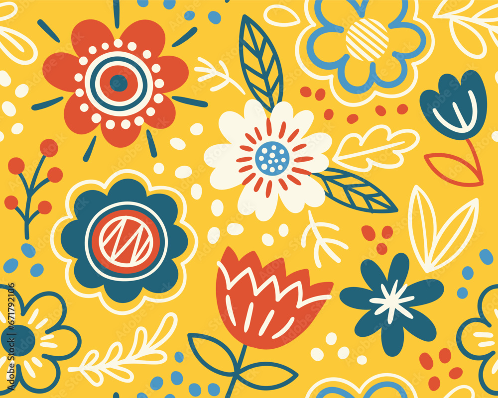 Fototapeta premium Scandic floral seamless pattern vector
