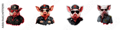 Pork cop face set. Cartoon vector illustration