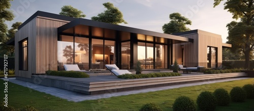 Luxurious 3D illustration of a modular homes exterior © Vusal