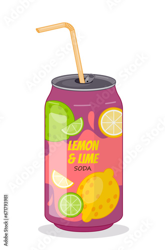 Fruit soda in aluminium can vector