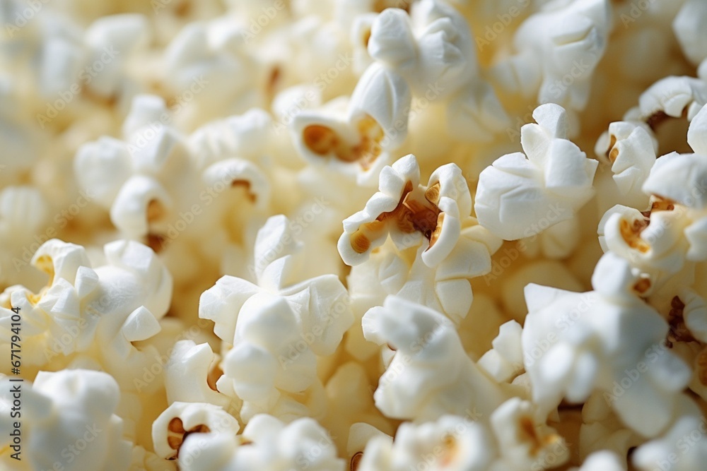 Luminous Close-up of White Popcorn in the Style of Online Culture - obrazy, fototapety, plakaty 