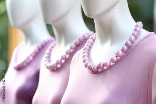 Exquisite Display of Pink Mannequins Adorned with Necklaces photo