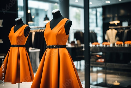 Graceful Display of Bold Orange Dresses in Fashion Shop