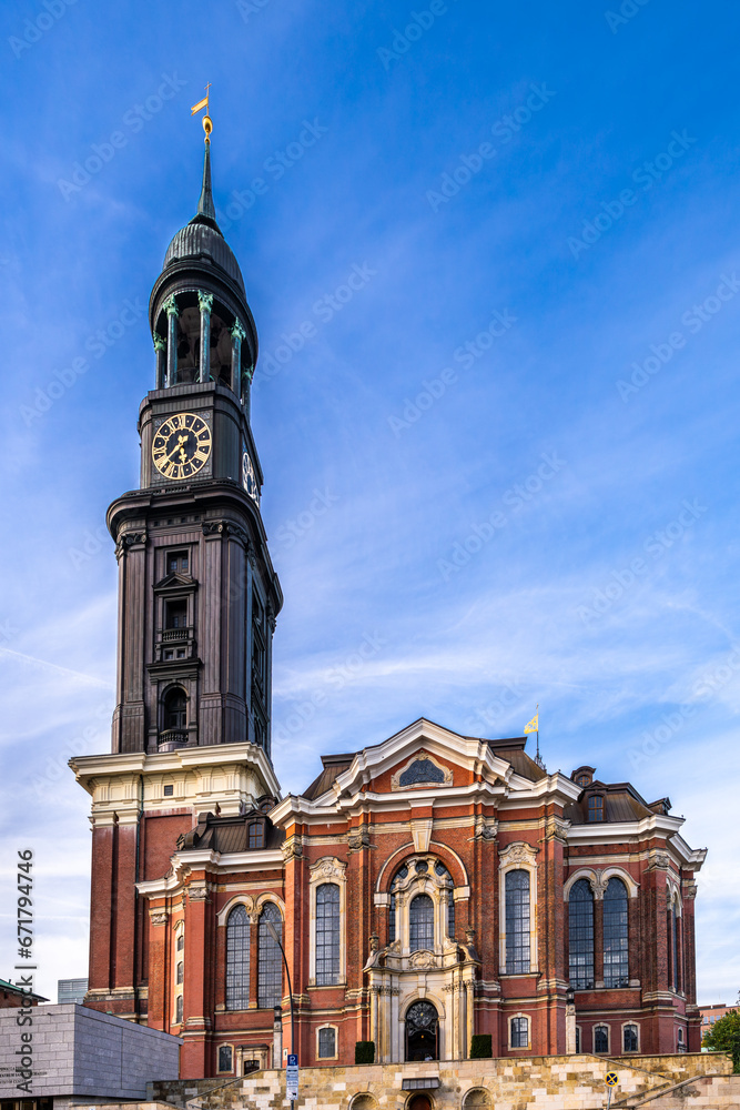 Hamburg, Germany. The St. Michael's Church (German: Sankt Michaelis,  coll: Michel).