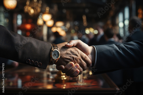 A close-up of a handshake between business partners, signifying trust and collaboration in a deal. Generative Ai.