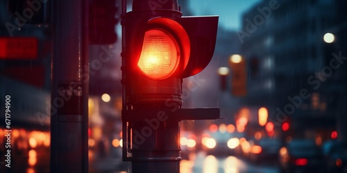 Red Alert: Nighttime Street's Warning Lamp in Action. Generative ai