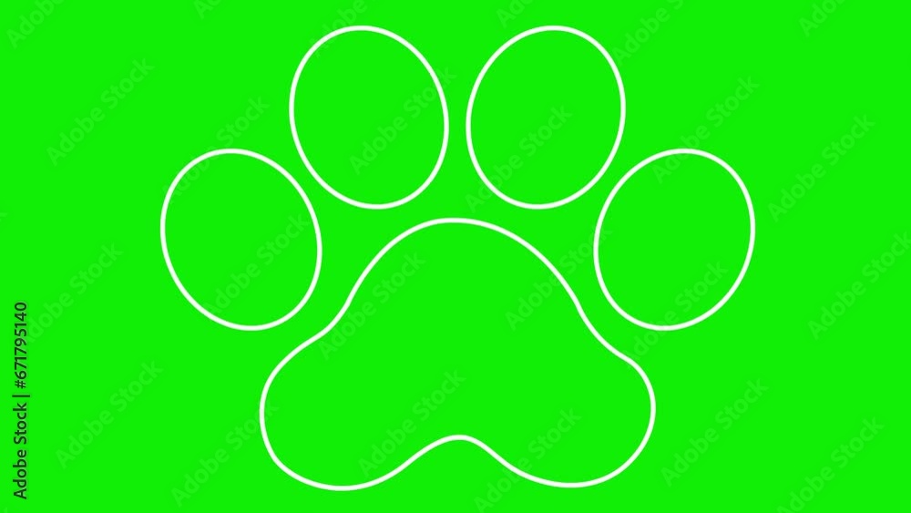 Animated linear cat white footprint. A cat's paw print appears. Looped video. Vector illustration isolated on green background Animated linear cat white footprint. A cat's paw print appears. Looped video. Vector illustration isolated on green background