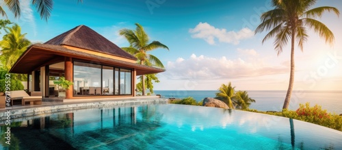 Home with pool palms and ocean view