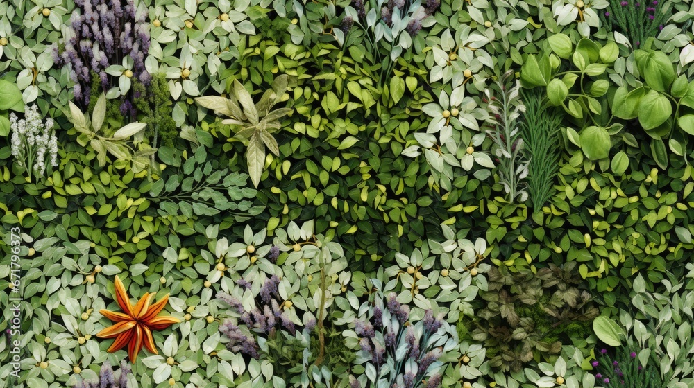 Obraz premium a close up of a bunch of plants with a star in the middle of the middle of the picture and a star in the middle of the middle of the picture. generative ai