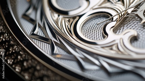  a close up of a clock face with intricate designs on it's face and a second part of the face of the clock.  generative ai photo