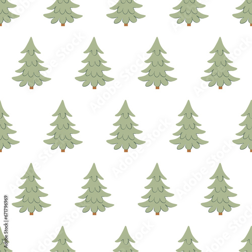 Seamless pattern of Christmas trees on a white background