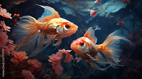 Pisces: Two enchanting fish swimming in an ocean of dreams and imagination, embodying the Pisces zodiac sign