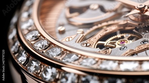 Wallpaper Mural  a close up of a watch face with a lot of diamonds on the outside of the watch face and the inside of the watch face.  generative ai Torontodigital.ca