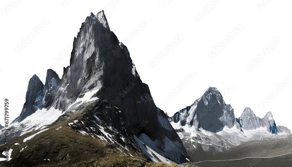 heavy rocky mountain isolated on transparent background . PNG, cutout, or clipping path.	