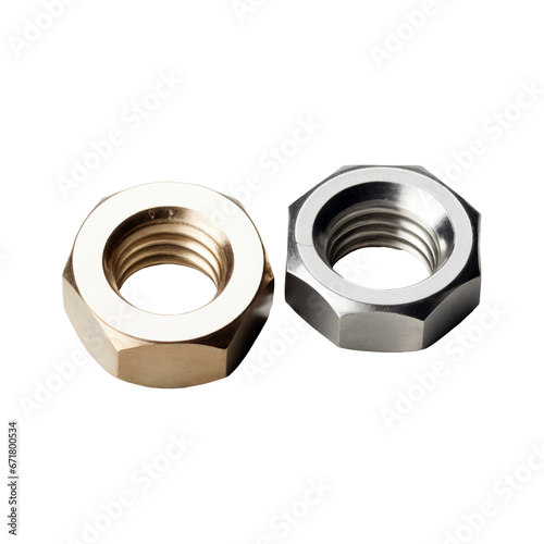 Gold and Silver Metal Nut on transparent background